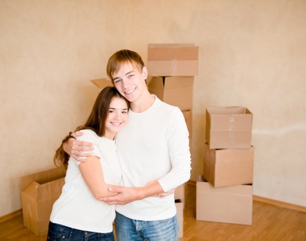 Boxes and furniture being prepared for a student move
