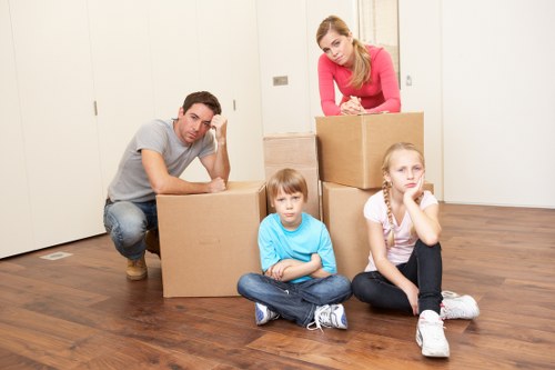 Packed boxes and business items ready for transport during a Palmers Green relocation